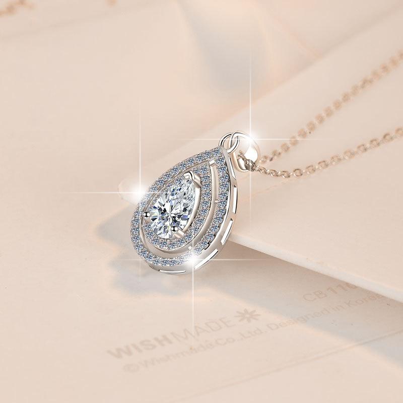 NO.198 925 sterling silver pear-shaped 1 karat synthetic moissanite Necklace Birthday Gift Minimalist Pendant Necklace Springtok