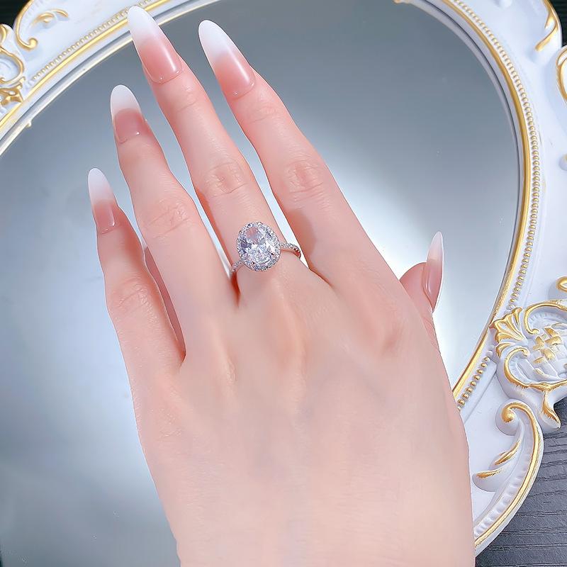 S925 sterling silver oval cut full pigeon egg Ring 8*12mm 8A cubic zirconia ring-184(35%)