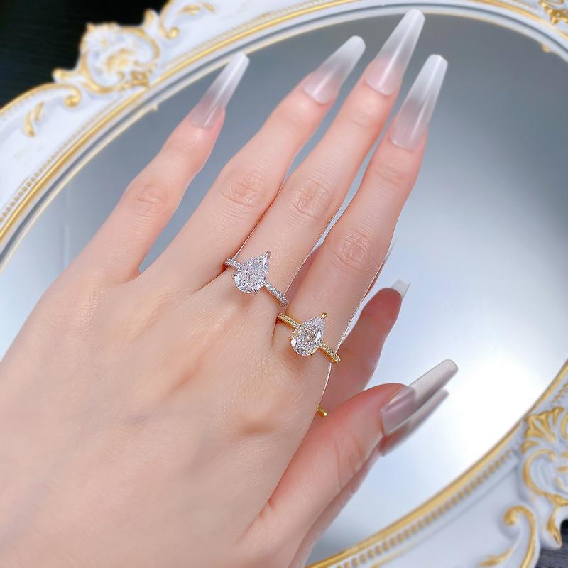 NO.028 S925 Sterling Silver Pear Shaped Ice Flower Cut Ring 7*11mm 8A Cubic Zirconia with Elegant Luxury Design for Women and Daily Life fashion jewelry accessory woman girl promise ring Springtok