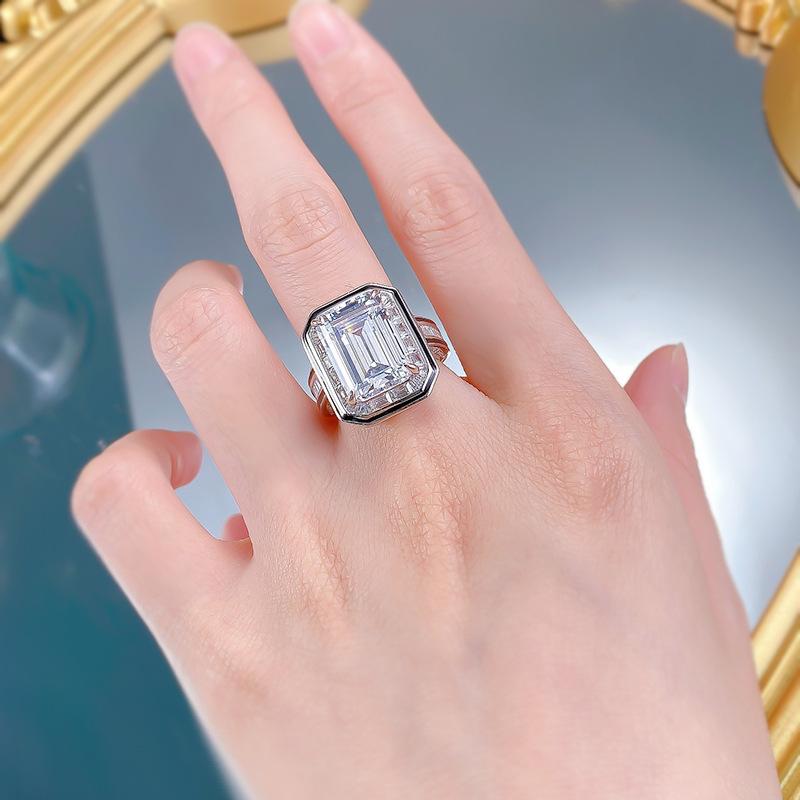 S925 Sterling Silver Big Grandma Asscher Four Claw 10*14mm 8A Cubic Zirconia Ring-113(45%)