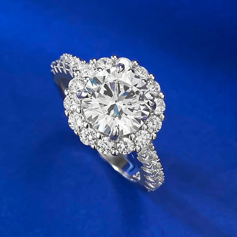 NO.082 S925 Sterling Silver round Cut round Ring 8 * 8mm 6A Cubic Zirconia Ring fashion jewelry accessory woman girl promise ring Springtok