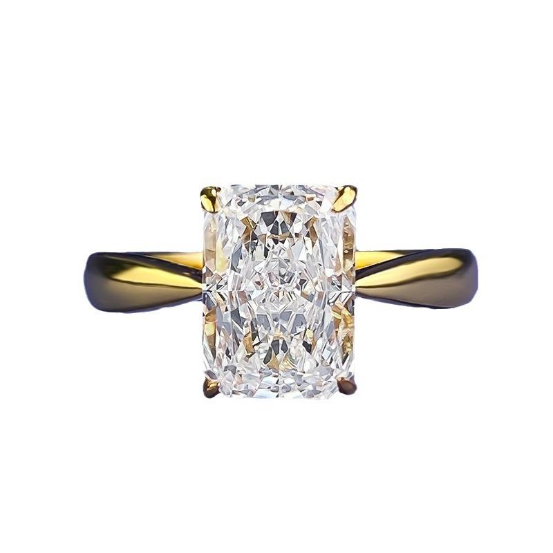 S925 Sterling Silver Ice Flower Cut Rectangular Ring 7*10 8A Cubic Zirconia Ring fashion jewelry accessory woman girl promise ring Springtok