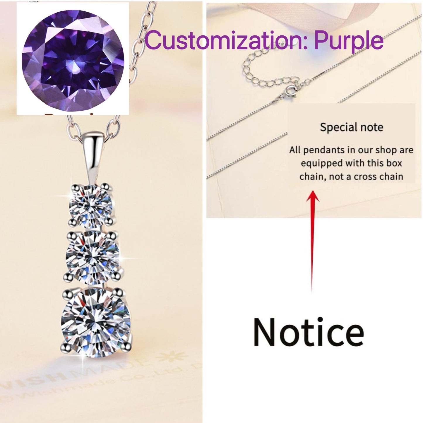 NO.205 S925 Sterling Silver Triple Synthetic Moissanite Necklace Birthday Gift Minimalist Pendant Necklace Springtok