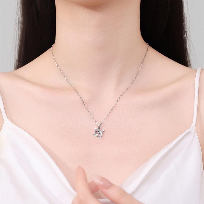NO.206 S925 Sterling Silver Twelve Constellations Synthetic Moissanite Necklace Birthday Gift Minimalist Pendant Necklace Springtok
