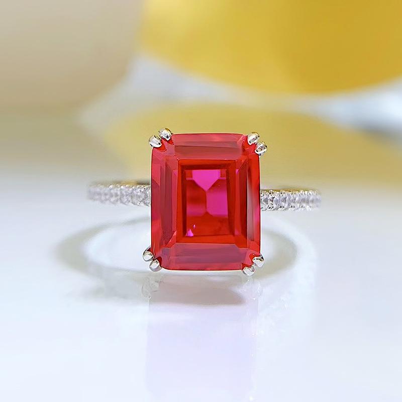 NO.072 S925 Sterling Silver Grandmother Cut Square Ring 8*10mm 6A Cubic Zirconia Ring fashion jewelry accessory woman girl promise ring Springtok