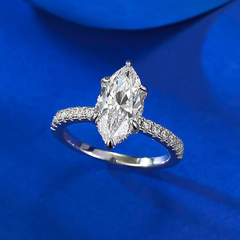 NO.002 S925 Sterling Silver Marquise Cut Horse Eye Ring 6*12mm 8A Cubic Zirconia Ring fashion jewelry accessory woman girl promise ring Springtok