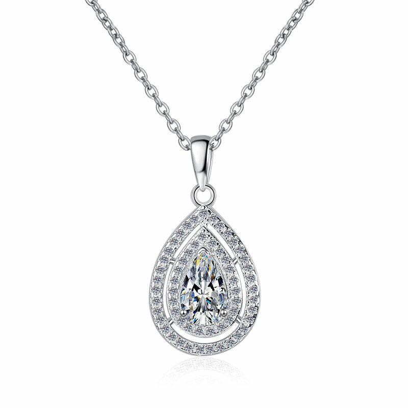 NO.198 925 sterling silver pear-shaped 1 karat synthetic moissanite Necklace Birthday Gift Minimalist Pendant Necklace Springtok
