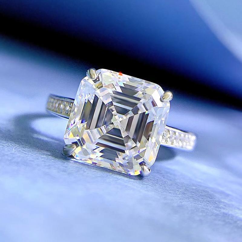 NO.025 S925 Sterling Silver Asscher Cut High Carbon Ring 10*10mm 8A Cubic Zirconia Ring fashion jewelry accessory woman girl promise ring Springtok
