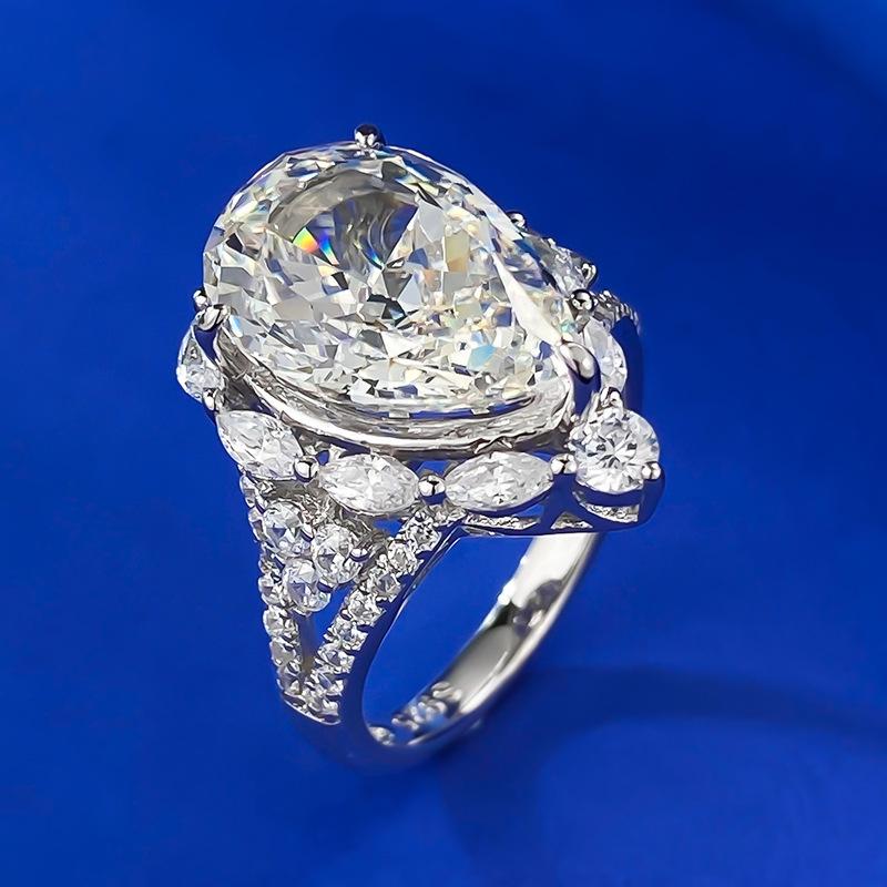NO.035 S925 Sterling Silver Ice Flower Cut Pear-Shaped 10 * 14mm Ring with 8Aubic Zirconia - Elegant Daily Life and Birthday Gift for Women fashion jewelry accessory woman girl promise ring Springtok