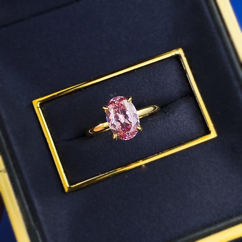 NO.043 S925 Sterling Silver Golden-Plated Oval Ring 7 * 10mm 6A Cubic Zirconia Ring fashion jewelry accessory woman girl promise ring Springtok