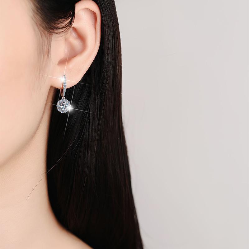 NO.173 S925 Sterling Silver Flower Dangling Earrings Round Earrings Glittering daily life Earrings Springtok