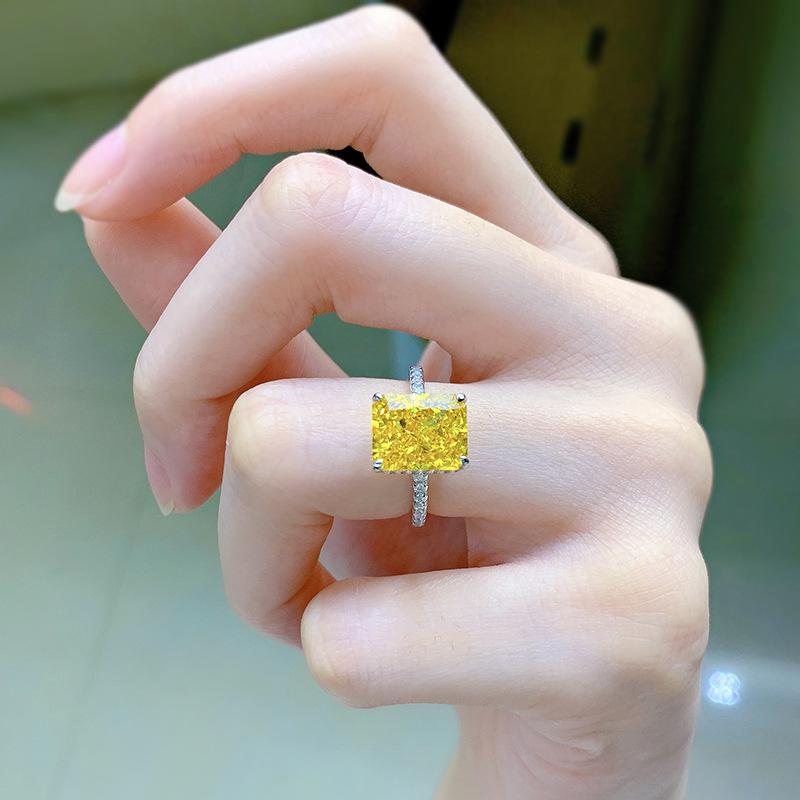 NO.022 S925 Sterling Silver Ice Flower Cut Square Ring 8*10mm 8A Cubic Zirconia Ring fashion jewelry accessory woman girl promise ring Springtok