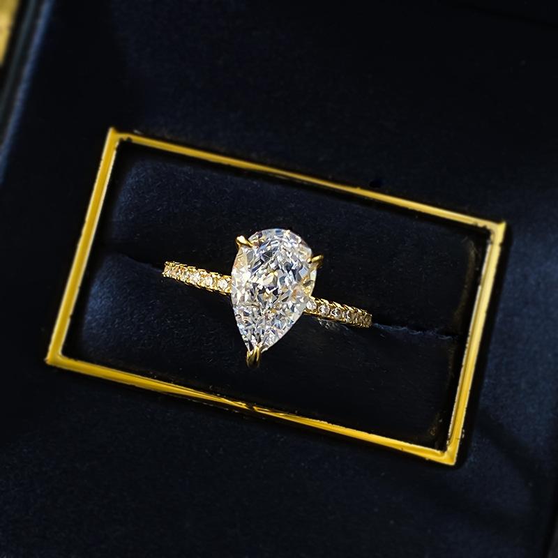NO.028 S925 Sterling Silver Pear Shaped Ice Flower Cut Ring 7*11mm 8A Cubic Zirconia with Elegant Luxury Design for Women and Daily Life fashion jewelry accessory woman girl promise ring Springtok