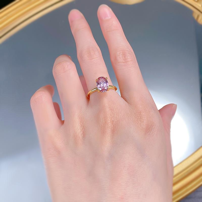 S925 Sterling Silver Golden-Plated Oval Ring 7 * 10mm 6A Cubic Zirconia Ring fashion jewelry accessory woman girl promise ring Springtok-260(35%)