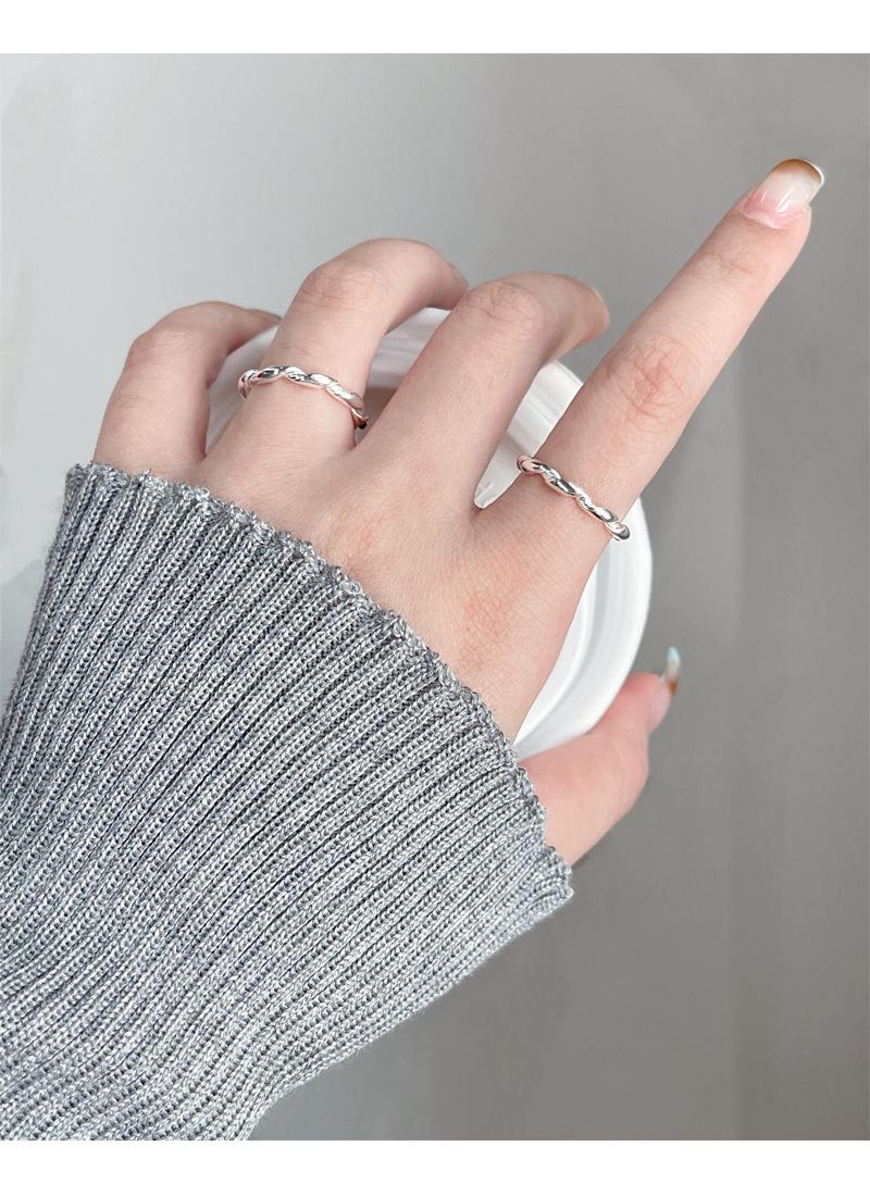 S925 Sterling Silver Simple Braided Twist Ring for Women Open Rings-545(45%)