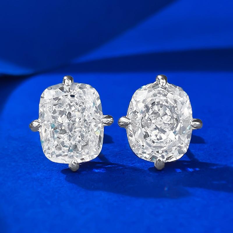 NO.186 S925 Sterling Silver Ice Flower Cut Stud Earrings 8*10mm 8A Cubic Zirconia Earrings Glittering daily life Earrings Springtok