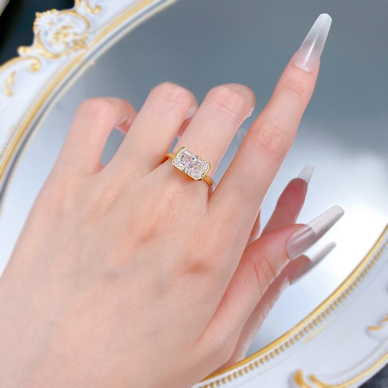 NO.013 S925 Sterling Silver Ice Flower cut rectangular ring 7*11mm 8A cubic zirconia ring fashion jewelry accessory woman girl promise ring Springtok
