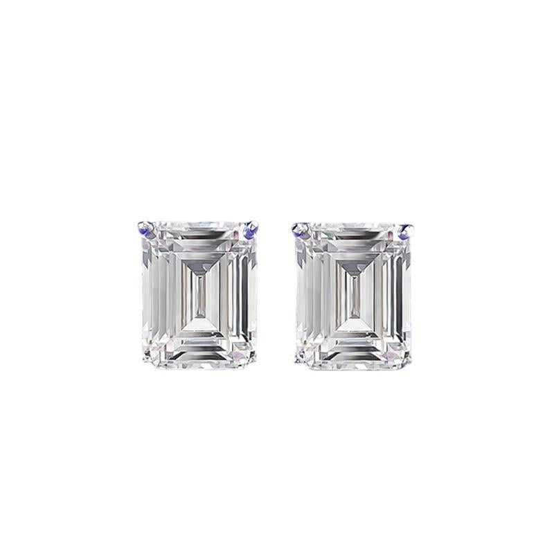 NO.179 S925 Sterling Silver Grandmother Cut Rectangular Ear Stud 7 * 9mm 6A Cubic Zirconia Earrings Glittering daily life Earrings Springtok