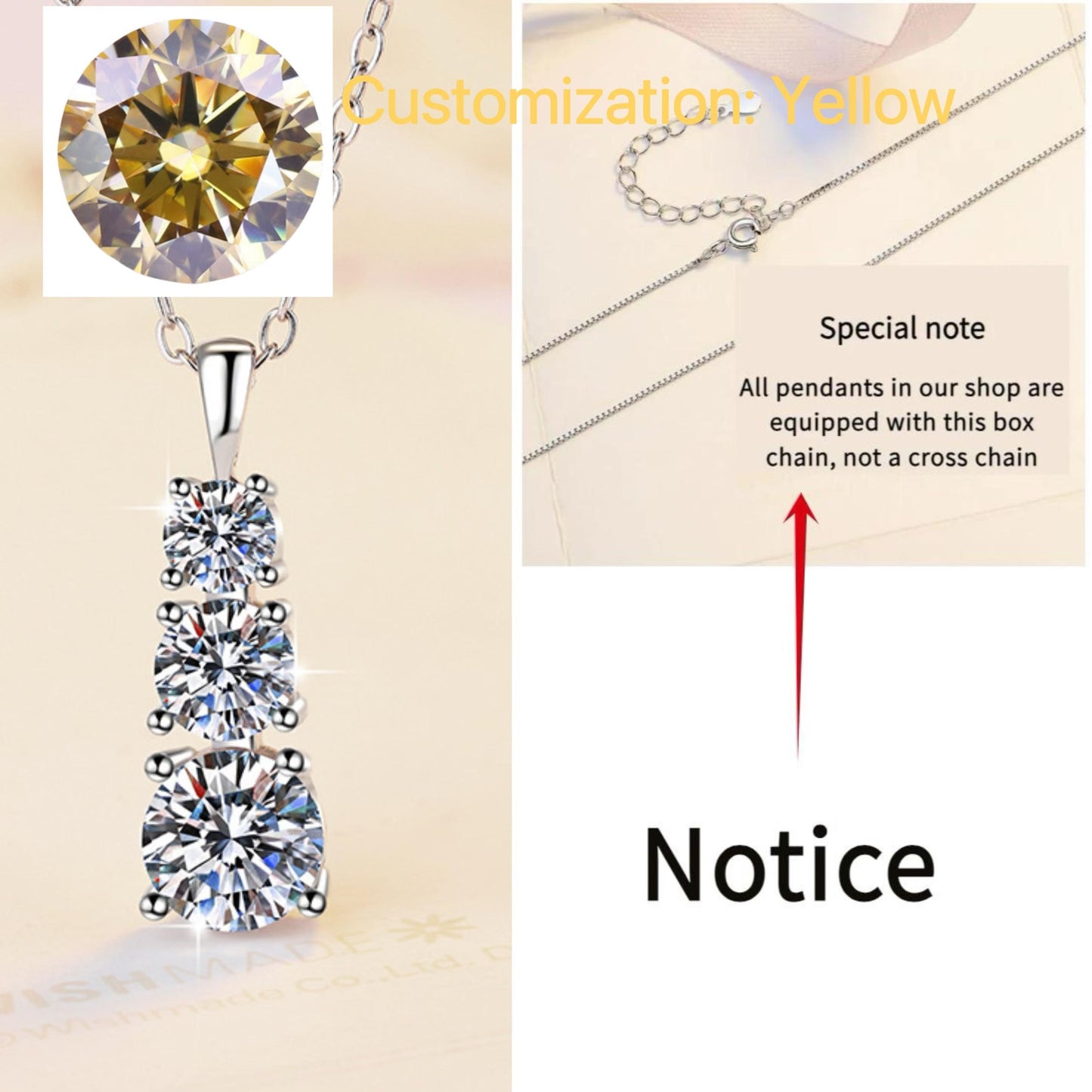 NO.205 S925 Sterling Silver Triple Synthetic Moissanite Necklace Birthday Gift Minimalist Pendant Necklace Springtok