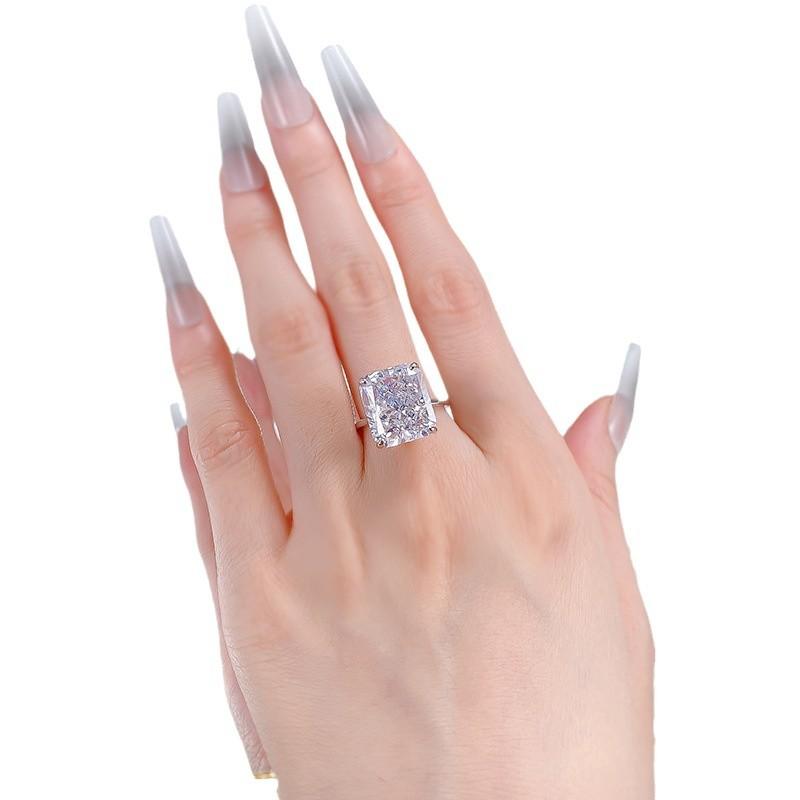 NO.003 S925 Sterling Silver Ice Flower Cut Square Ring 12*14mm 8A Cubic Zirconia Ring fashion jewelry accessory woman girl promise ring Springtok
