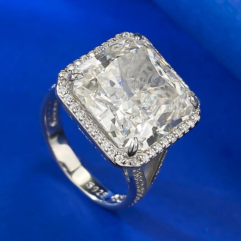 NO.014 S925 Sterling Silver Ice Flower Cut High Carbon Ring 13*13 8A Cubic Zirconia Ring fashion jewelry accessory woman girl promise ring Springtok