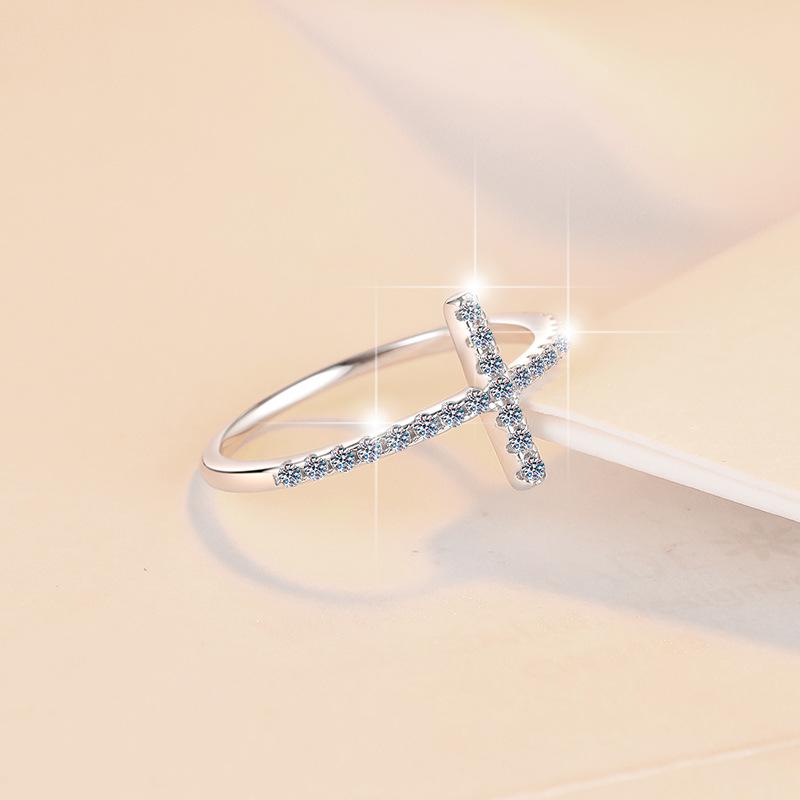 NO.141 925 Sterling Silver Cross Ring Synthetic Moissanite Ring elegant luxury daily life woman birthday gift engagement Springtok