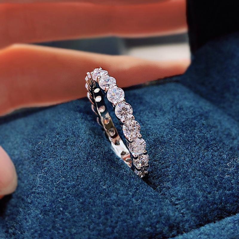 NO.098 S925 Sterling Silver Row Ring 6A Cubic Zirconia Ring ring fashion jewelry accessory woman girl promise ring Springtok