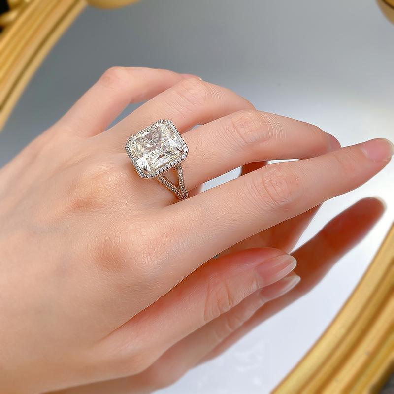 NO.014 S925 Sterling Silver Ice Flower Cut High Carbon Ring 13*13 8A Cubic Zirconia Ring fashion jewelry accessory woman girl promise ring Springtok