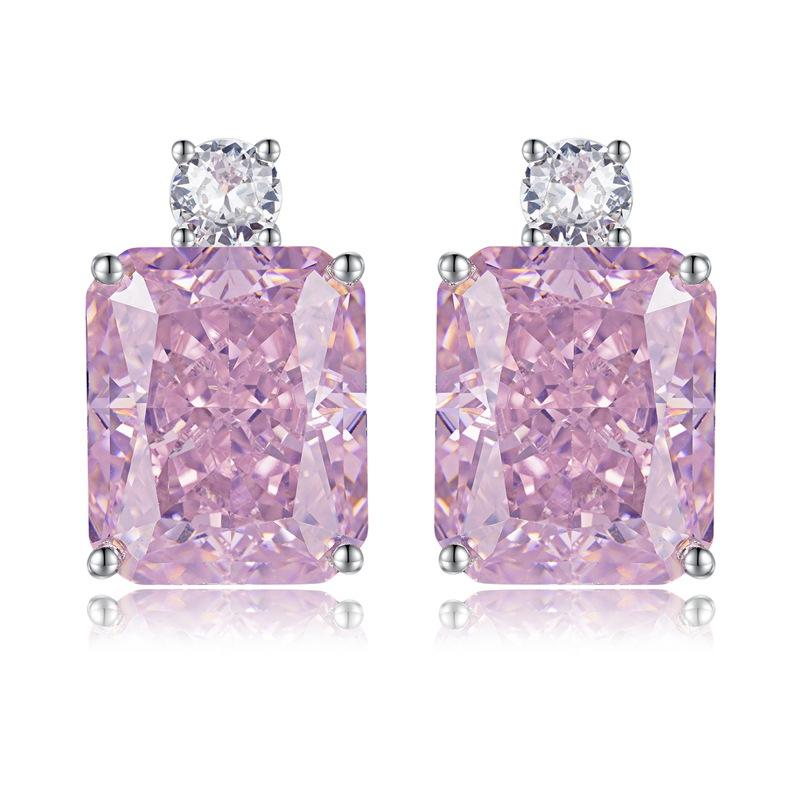 NO.185 S925 Sterling Silver Ice Flower Cut Square Stud Earrings 10 * 12mm 8A Cubic Zirconia Stud Earrings Glittering daily life Earrings Springtok