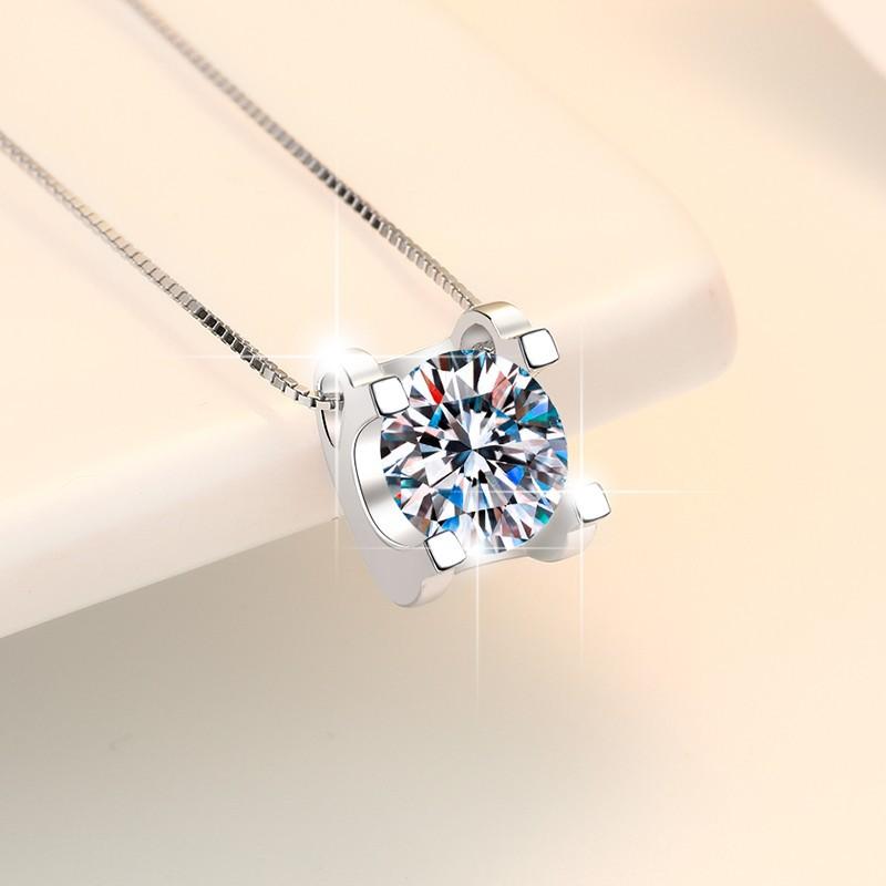 NO.196 S925 Sterling Silver Four-Claw Synthetic Moissanite Necklace Birthday Gift Minimalist Pendant Necklace Springtok
