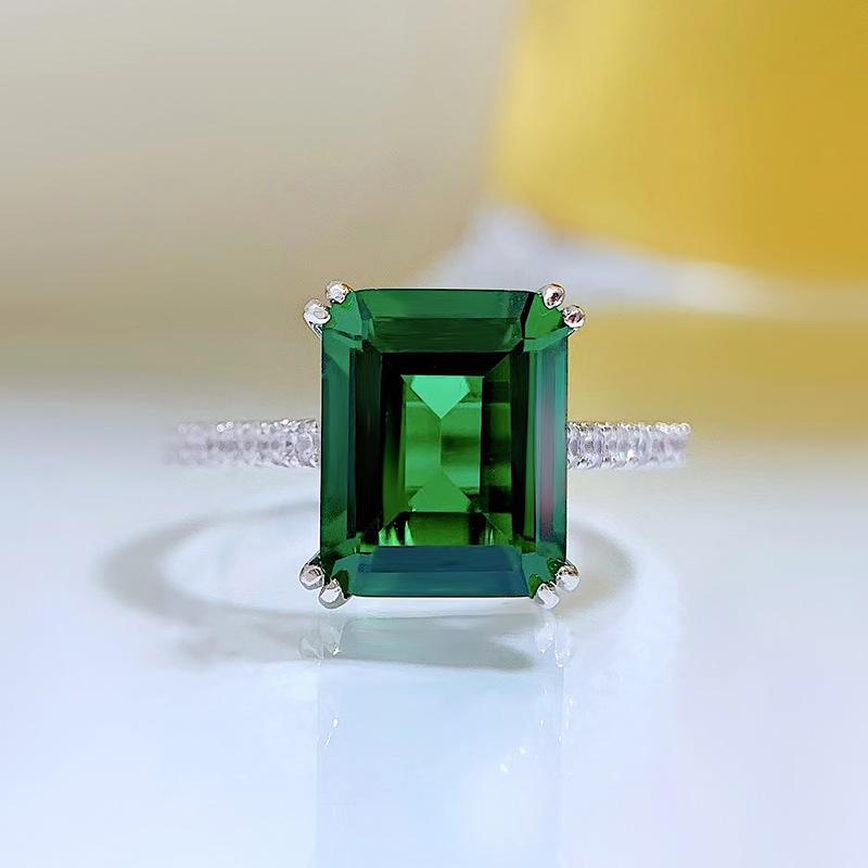 NO.072 S925 Sterling Silver Grandmother Cut Square Ring 8*10mm 6A Cubic Zirconia Ring fashion jewelry accessory woman girl promise ring Springtok