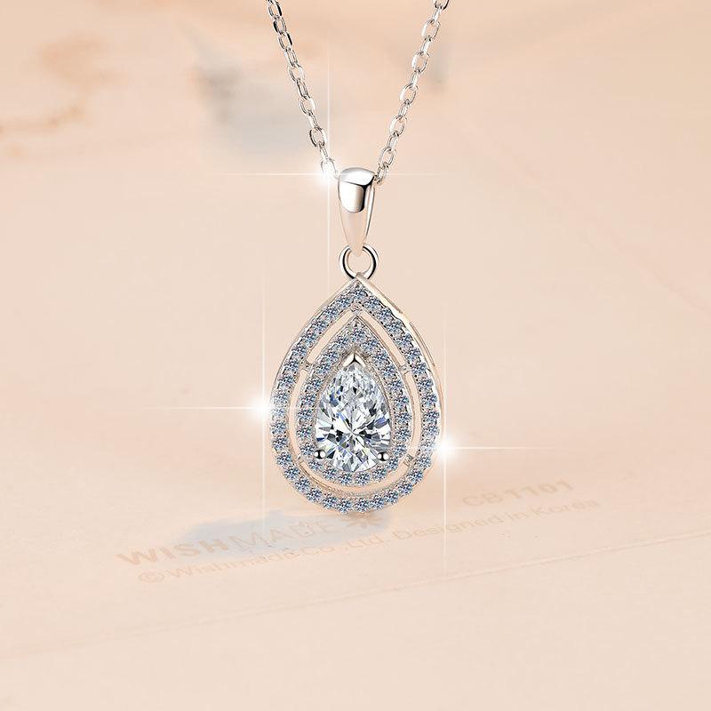 NO.198 925 sterling silver pear-shaped 1 karat synthetic moissanite Necklace Birthday Gift Minimalist Pendant Necklace Springtok