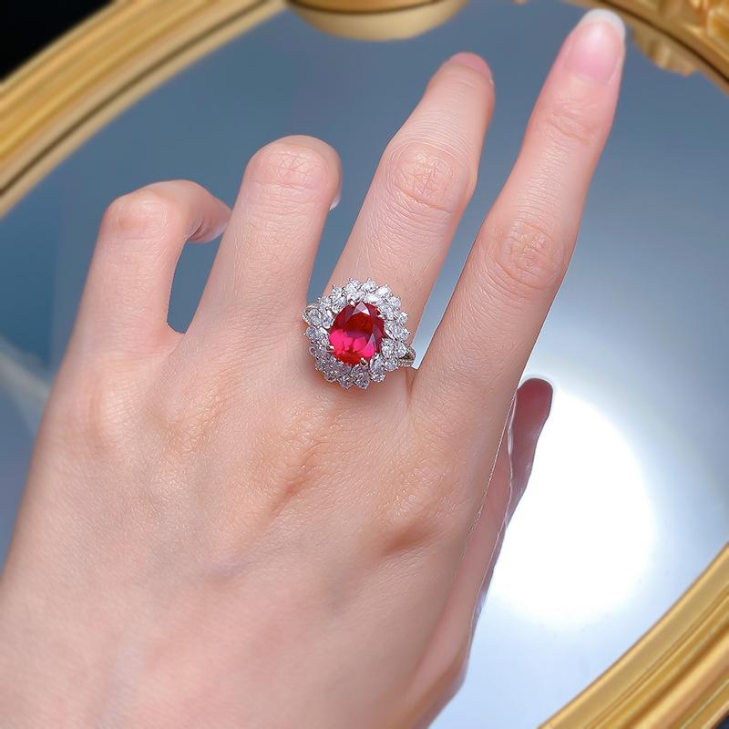 NO.061 S925 sterling silver oval ring 8*10mm 6A red cubic zirconia ring fashion jewelry accessory woman girl promise ring Springtok