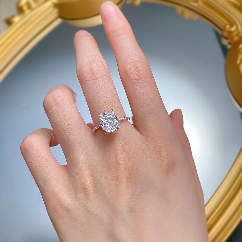 NO.021 S925 Sterling Silver Ice Flower cut Cushion Ring 8*10mm 8A cubic zirconia ring fashion jewelry accessory woman girl promise ring Springtok
