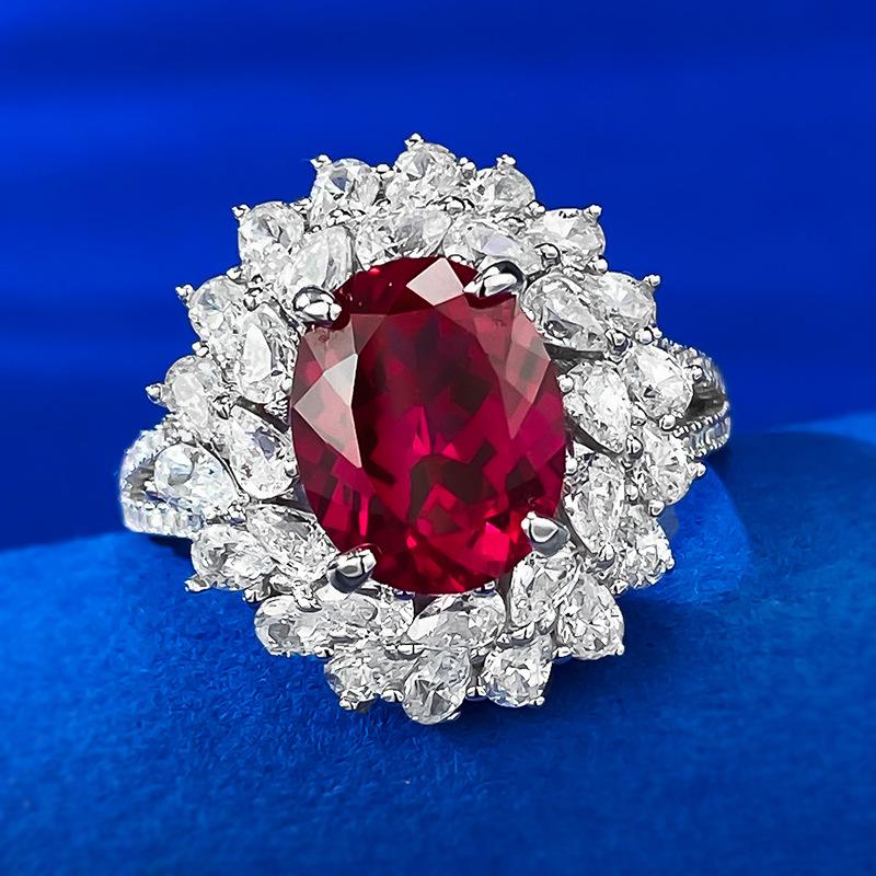 NO.061 S925 sterling silver oval ring 8*10mm 6A red cubic zirconia ring fashion jewelry accessory woman girl promise ring Springtok