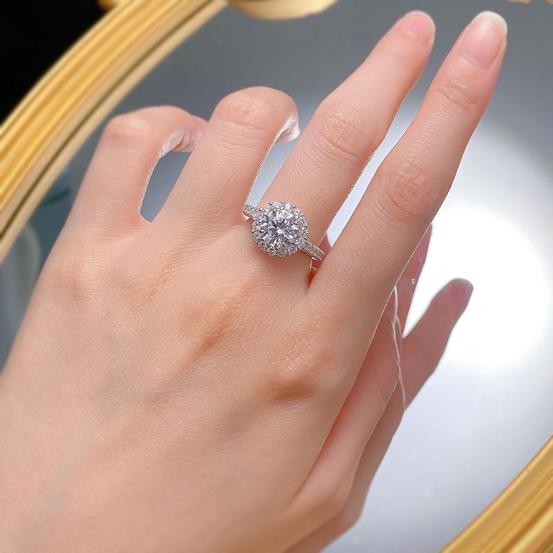 NO.082 S925 Sterling Silver round Cut round Ring 8 * 8mm 6A Cubic Zirconia Ring fashion jewelry accessory woman girl promise ring Springtok