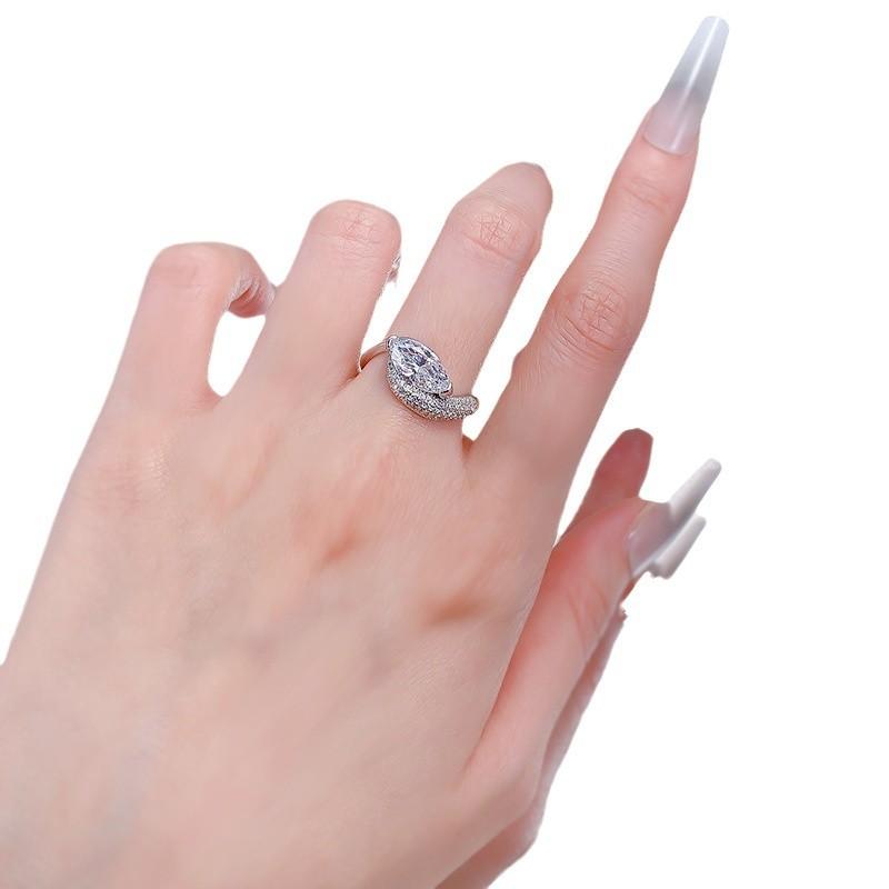 NO.076 S925 Sterling Silver Marquise Ring 6*12mm 6A Cubic Zirconia Ring fashion jewelry accessory woman girl promise ring Springtok