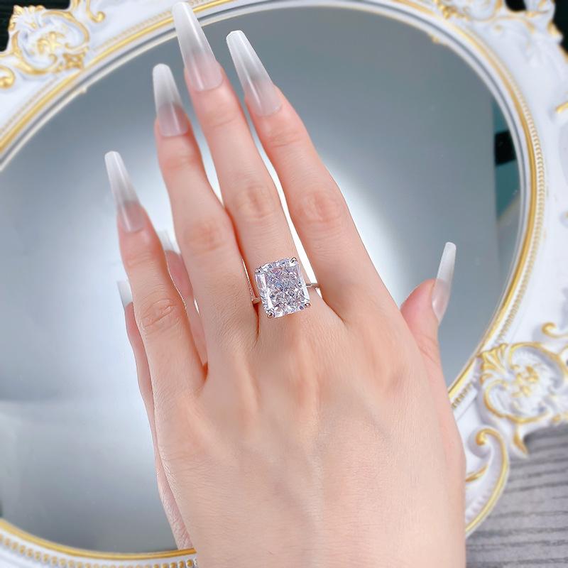 NO.003 S925 Sterling Silver Ice Flower Cut Square Ring 12*14mm 8A Cubic Zirconia Ring fashion jewelry accessory woman girl promise ring Springtok
