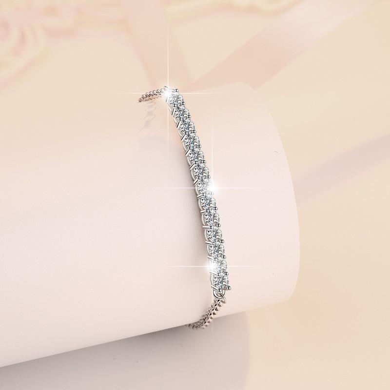NO.223 S925 Sterling Silver Single Row Push-Pull Bracelet Synthetic Moissanite Bracelet