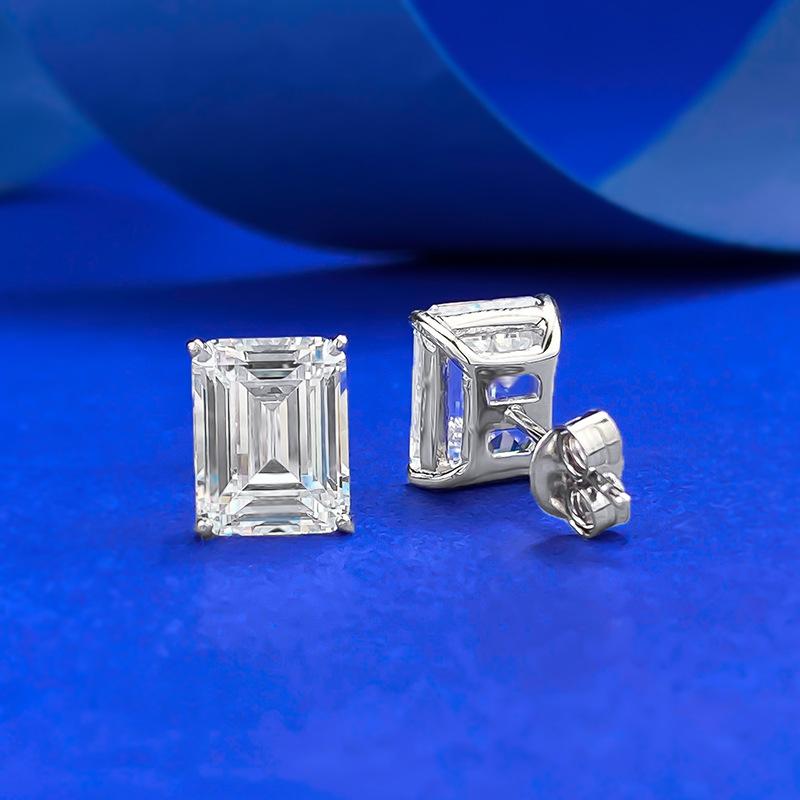 NO.179 S925 Sterling Silver Grandmother Cut Rectangular Ear Stud 7 * 9mm 6A Cubic Zirconia Earrings Glittering daily life Earrings Springtok