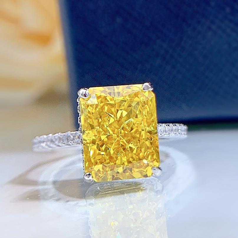 NO.022 S925 Sterling Silver Ice Flower Cut Square Ring 8*10mm 8A Cubic Zirconia Ring fashion jewelry accessory woman girl promise ring Springtok