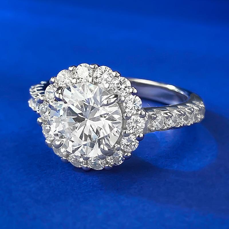 NO.082 S925 Sterling Silver round Cut round Ring 8 * 8mm 6A Cubic Zirconia Ring fashion jewelry accessory woman girl promise ring Springtok
