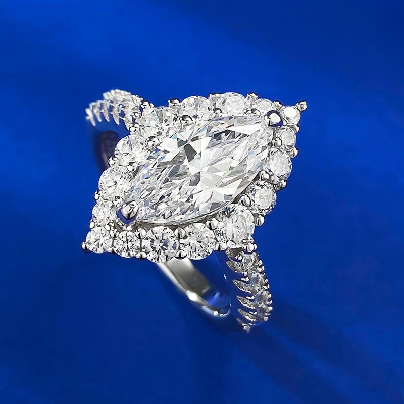 NO.074 S925 Sterling Silver Ice Flower Cut Horse Eye Ring 6*12 8A Cubic Zirconia Ring fashion jewelry accessory woman girl promise ring Springtok