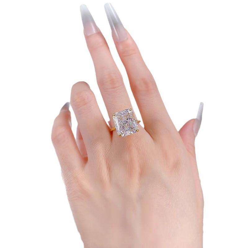NO.011 S925 Sterling Silver Ice Flower Cut Square Ring 12*14mm 8A Cubic Zirconia Ring fashion jewelry accessory woman girl promise ring Springtok