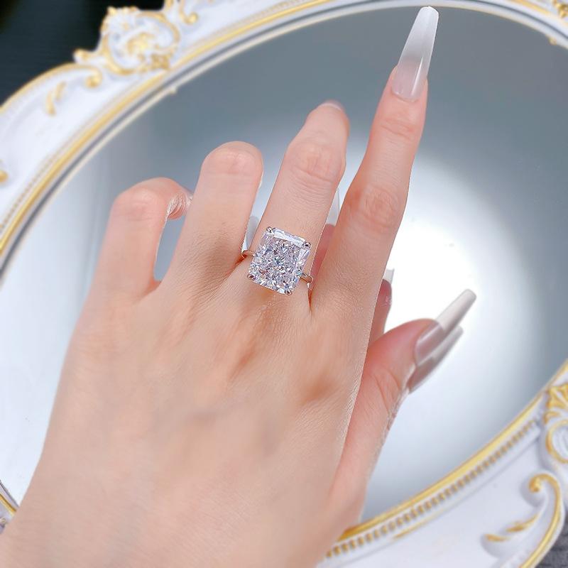 NO.003 S925 Sterling Silver Ice Flower Cut Square Ring 12*14mm 8A Cubic Zirconia Ring fashion jewelry accessory woman girl promise ring Springtok