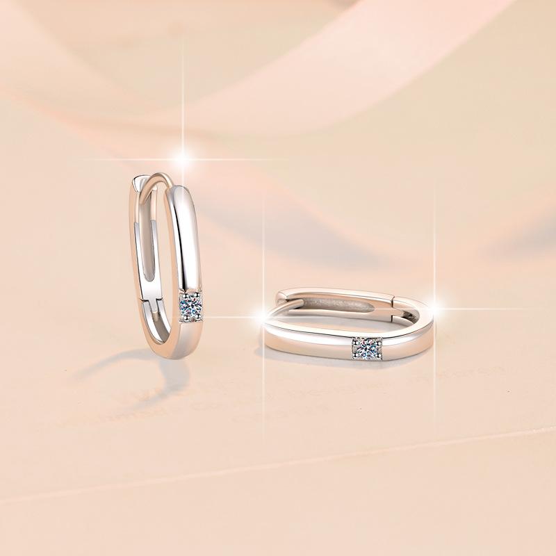 NO.177 S925 Sterling Silver Simple Circle Earrings Synthetic Moissanite Glittering Daily Life Earrings Springtok