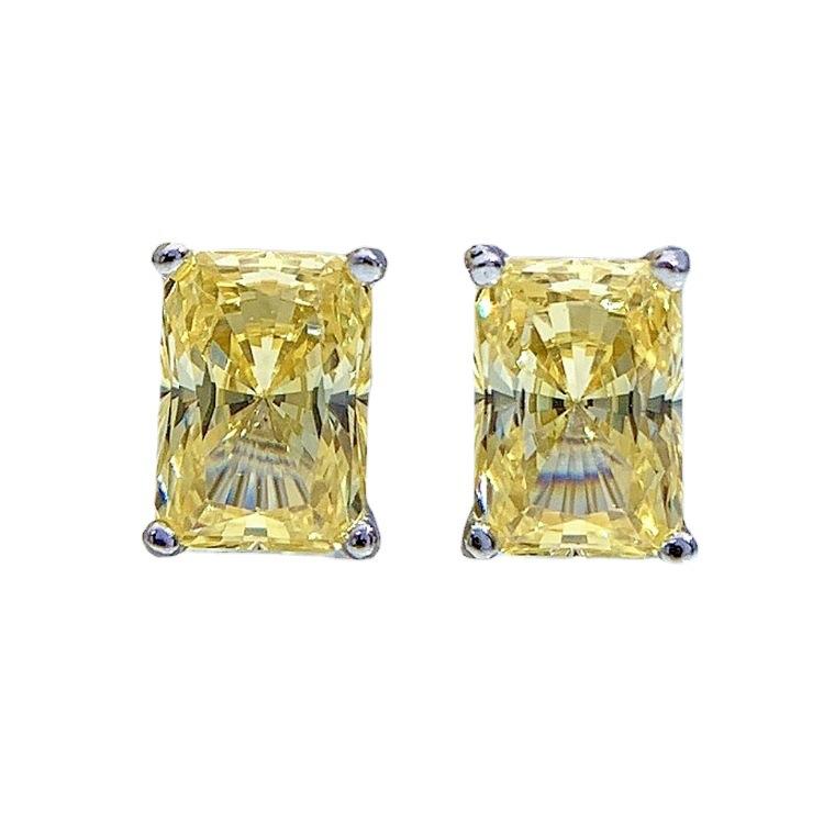 NO.182 S925 Sterling Silver Ice Flower Cut Rectangular Stud Earrings 1 cart 5*7MM 8A Cubic Zirconia Stud Earrings Glittering daily life Earrings Springtok