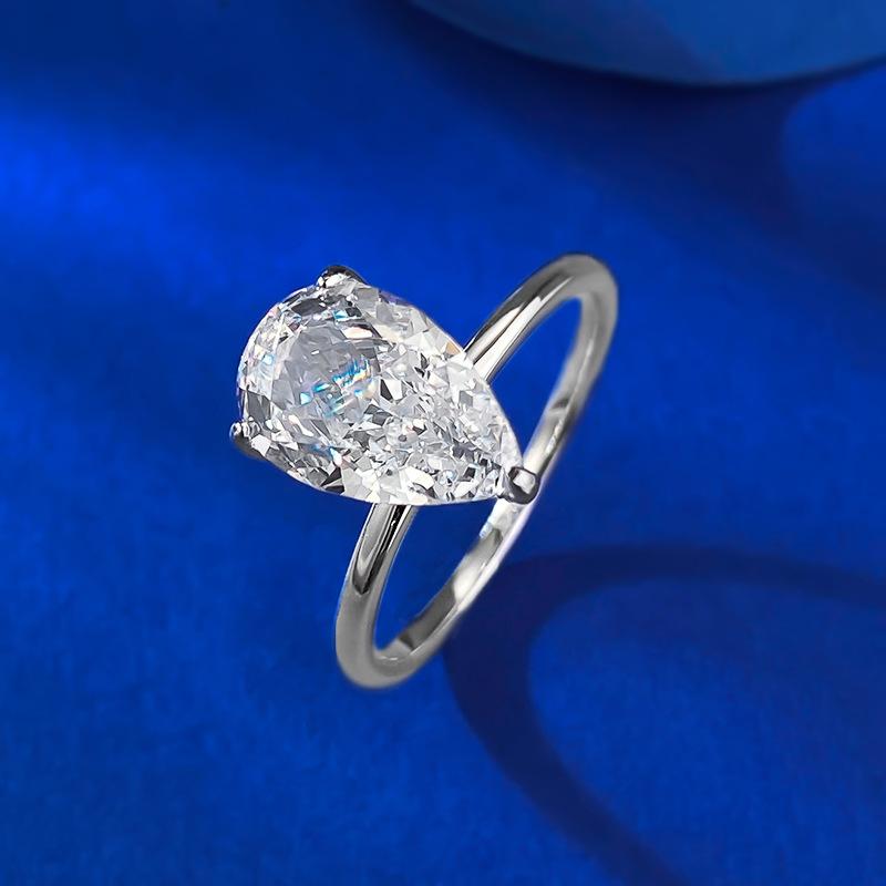 NO.005 S925 Silver Pear Ice Flower Cut Water Drop Ring 7*11 8A Cubic Zirconia Ring fashion jewelry accessory woman girl promise ring Springtok