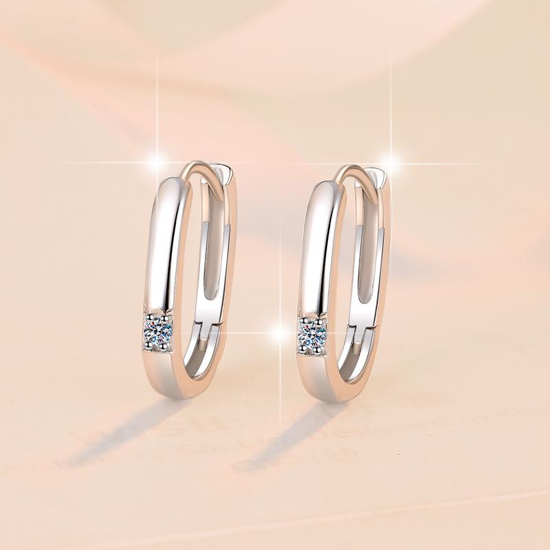 NO.177 S925 Sterling Silver Simple Circle Earrings Synthetic Moissanite Glittering Daily Life Earrings Springtok