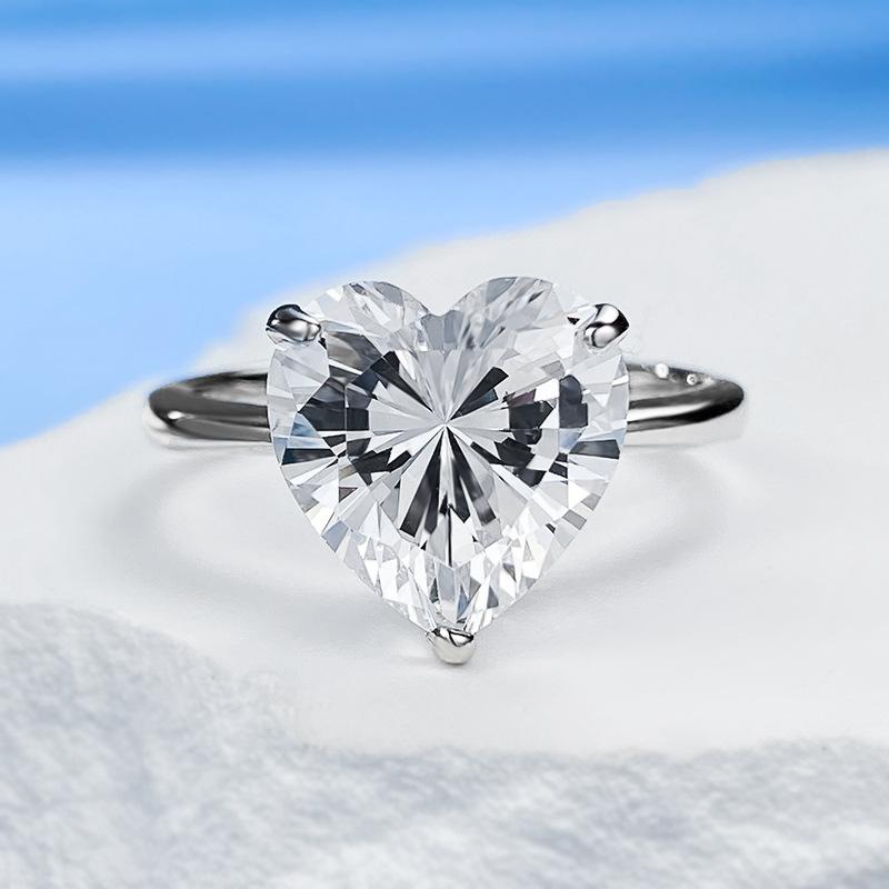 NO.084 S925 Sterling Silver Heart Cut Heart-Shaped Ring 10*10 6A Cubic Zirconia Ring 4 Carat fashion jewelry accessory woman girl promise ring Springtok